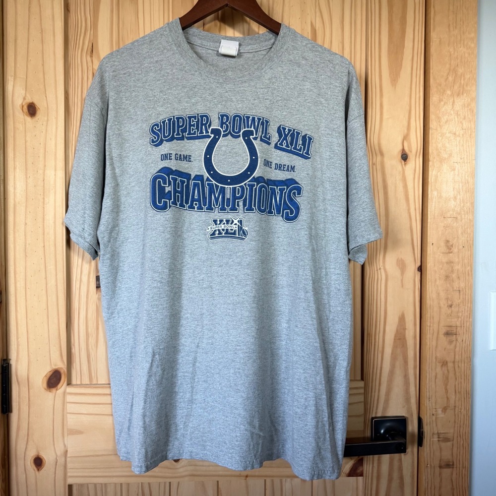 Vintage Indianapolis Colts Super Bowl XLI Champions Roster T-Shirt Gray XL